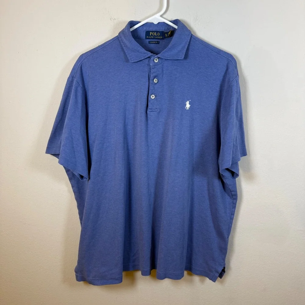 Polo Ralph Lauren Mens XL Classic Fit Blue Heather Short‎ Sleeve Polo Shirt
